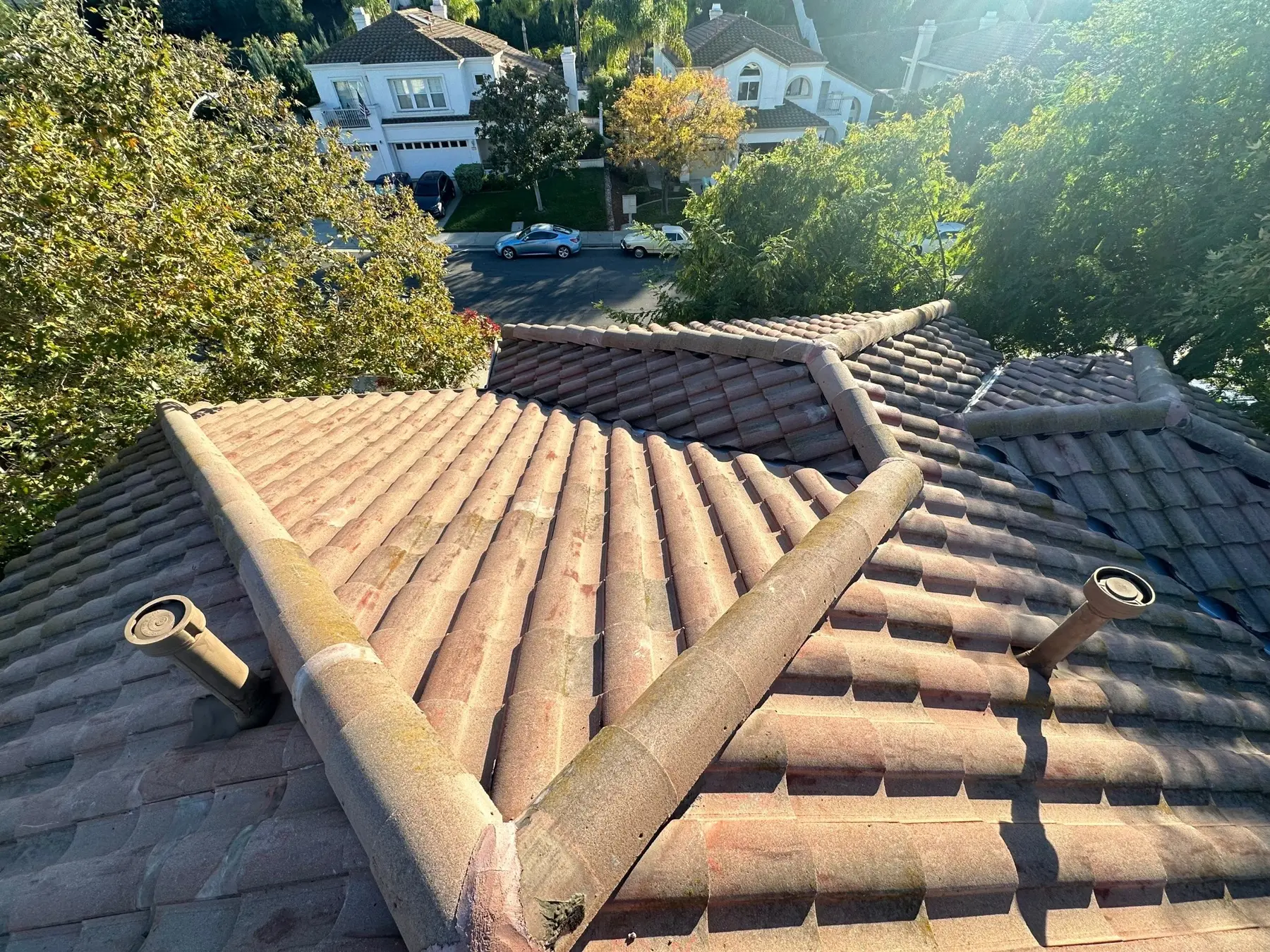 Finished tile roof after tiles were reset