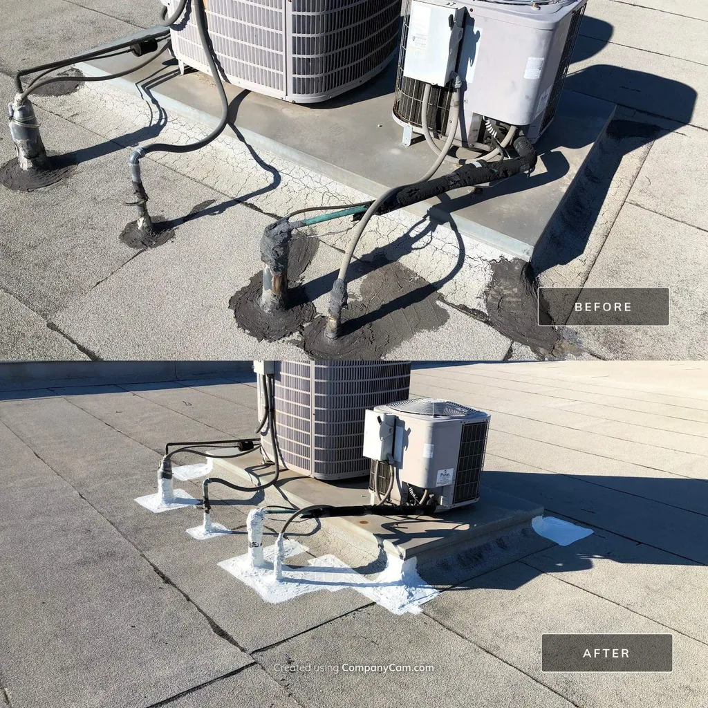 HVAC roof penetrations—before and after sealing during tune-up