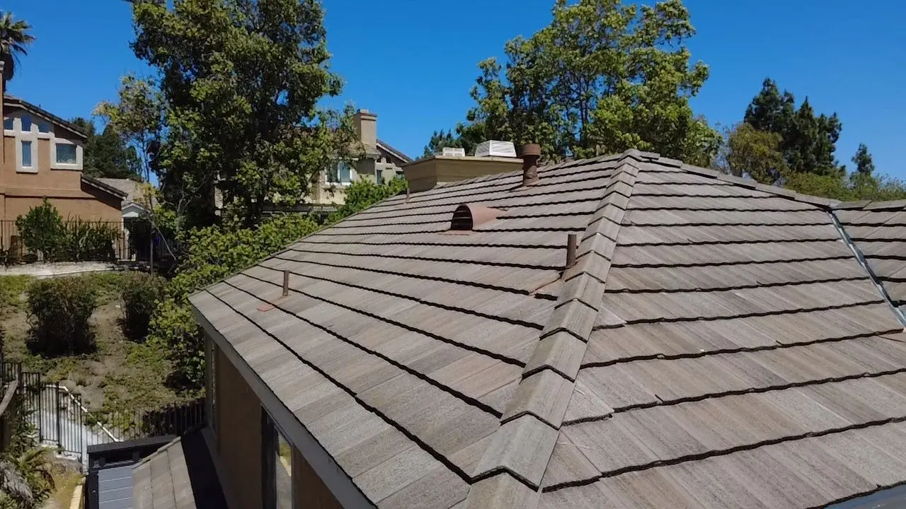 Completed Monier Homestead concrete tile roof viewed across the hips and slopes