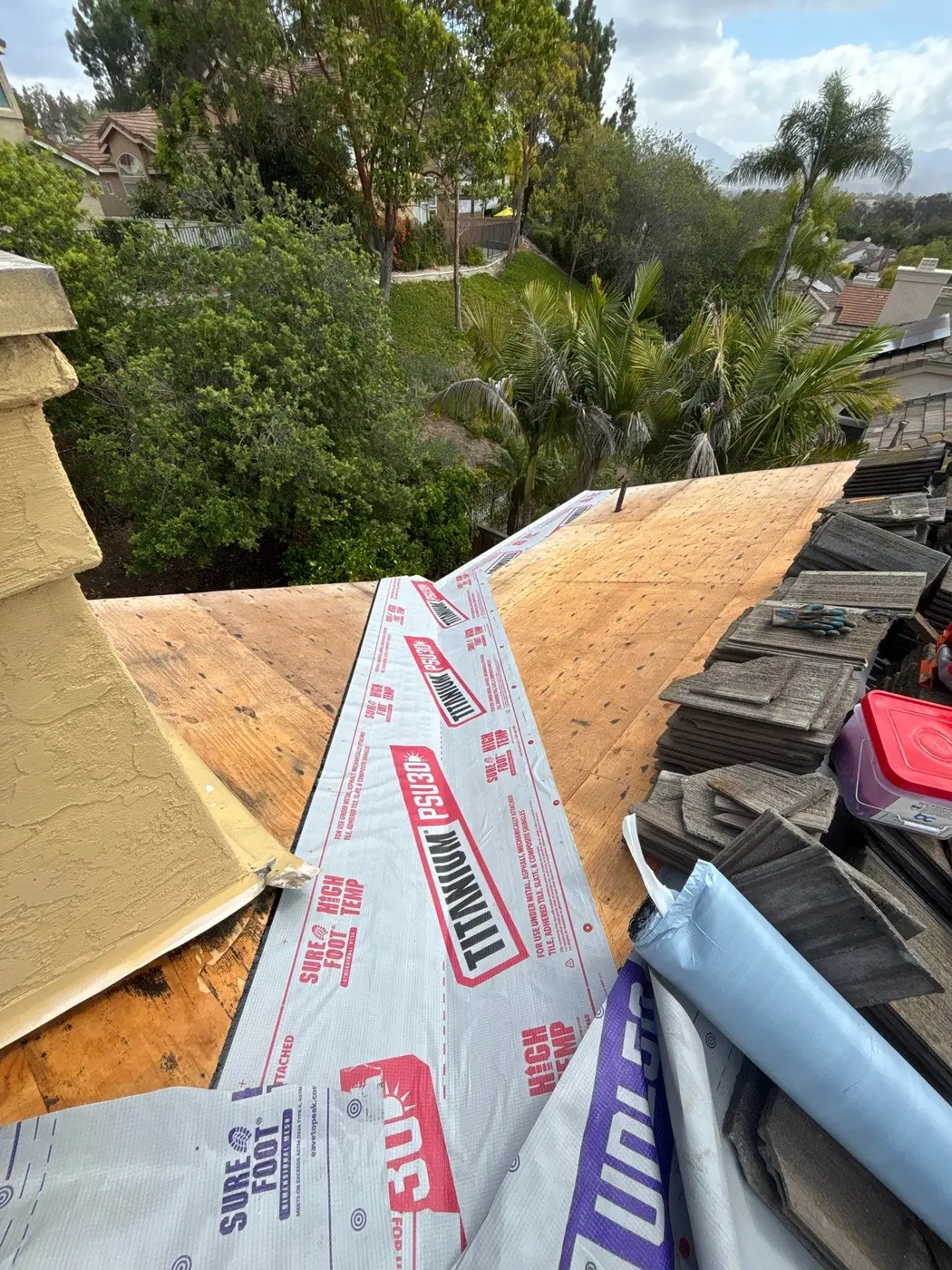 Titanium PSU30 self-adhered membrane installed at a tile roof eave