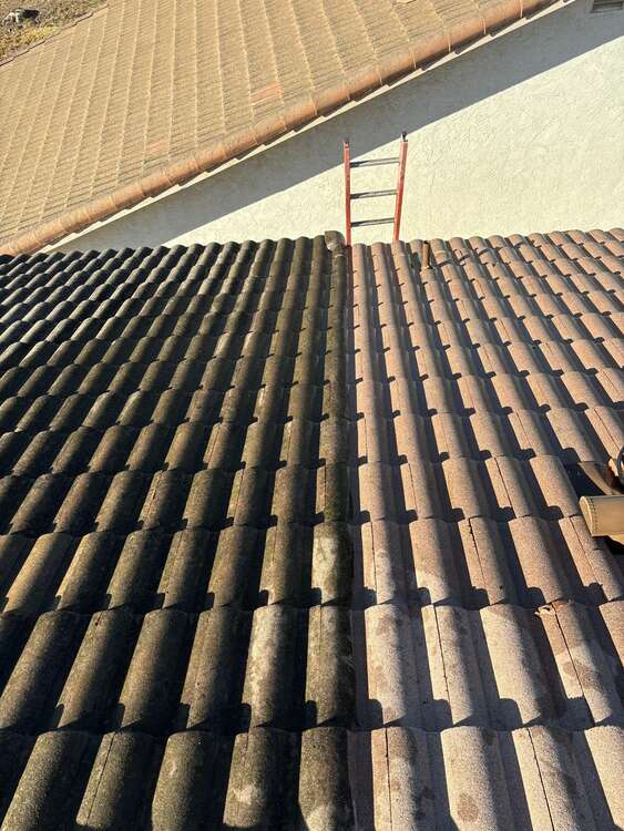 Tile roof with visible algae staining