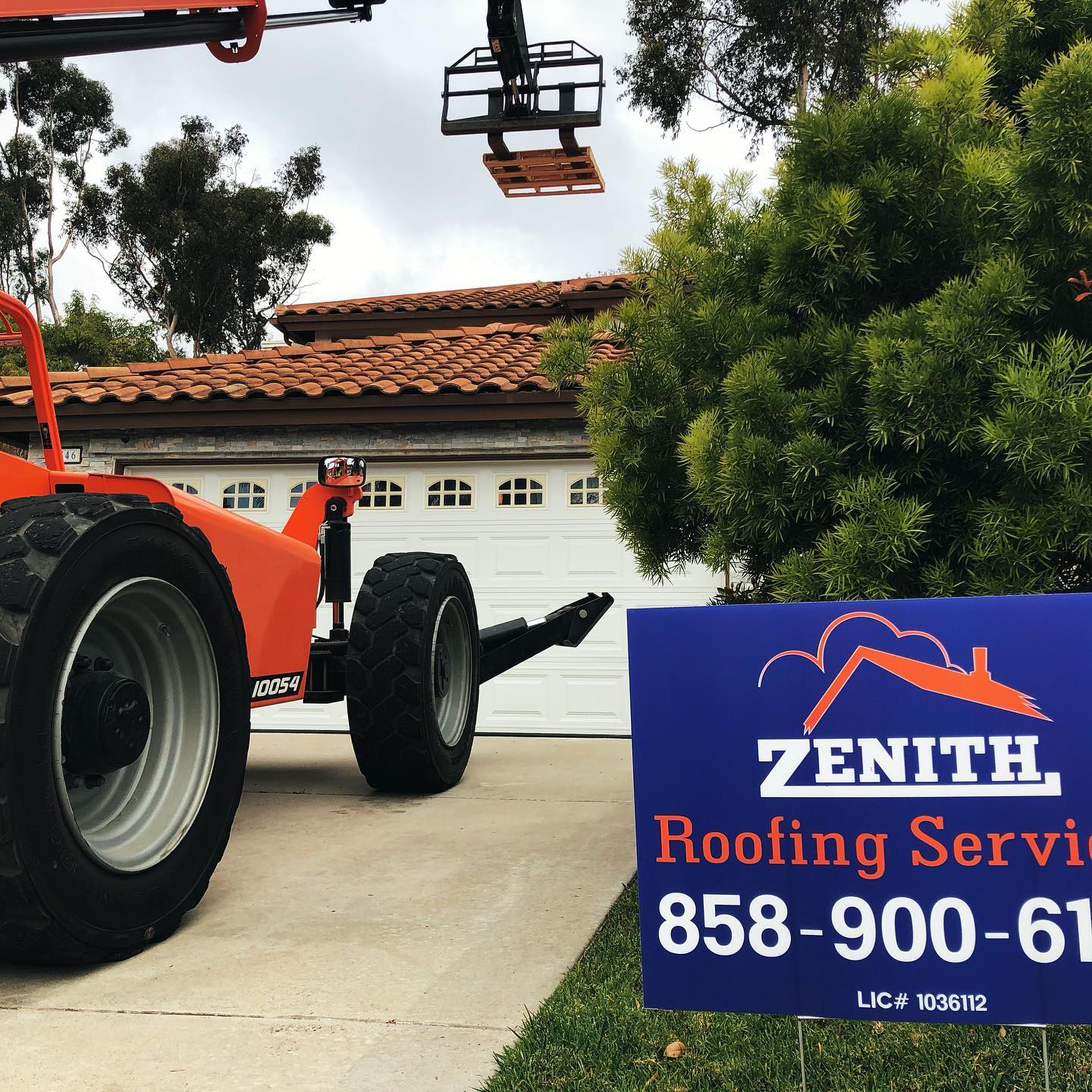 Zenith Roofing forklift sign — commercial tile roofing